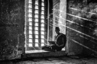 100 - A MONK IN A MONASTERY - WANG XIAOTING - china <div